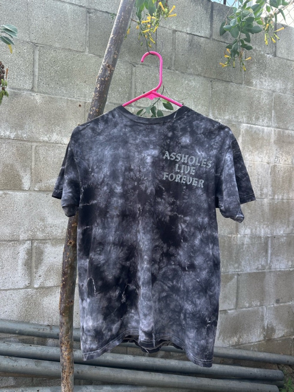 Black Tie-Dye Short Sleeve Graphic Tee - 'Assholes Live Forever'